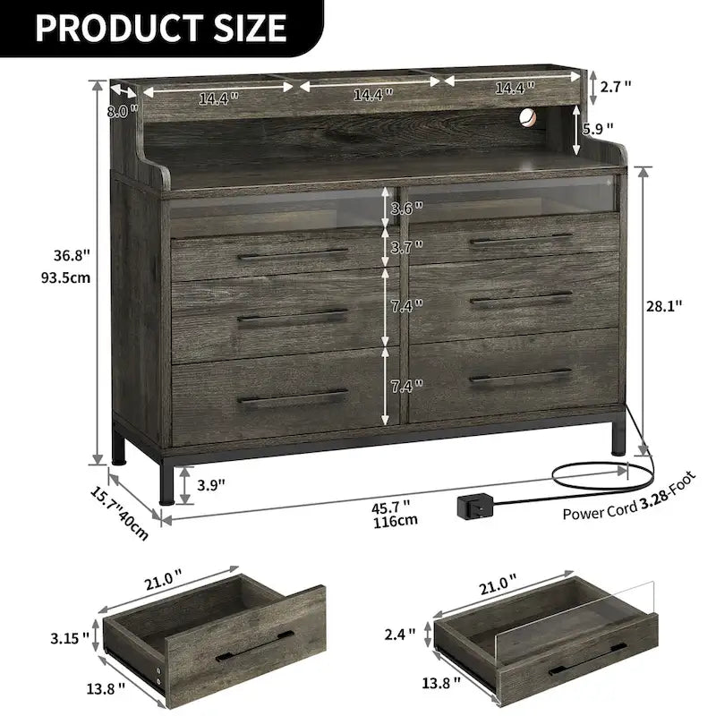 Commode de rangement moderne à 6 tiroirs avec éclairage LED