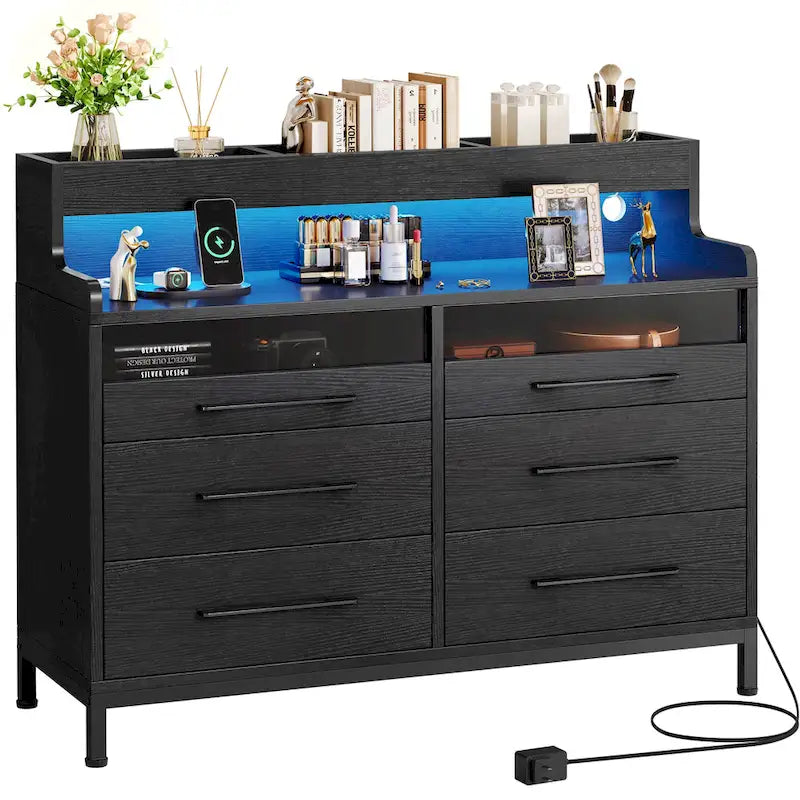 Commode de rangement moderne à 6 tiroirs avec éclairage LED