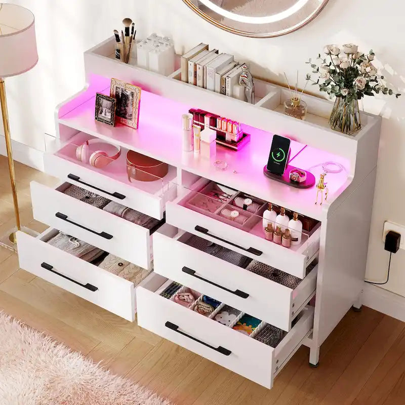 Commode de rangement moderne à 6 tiroirs avec éclairage LED