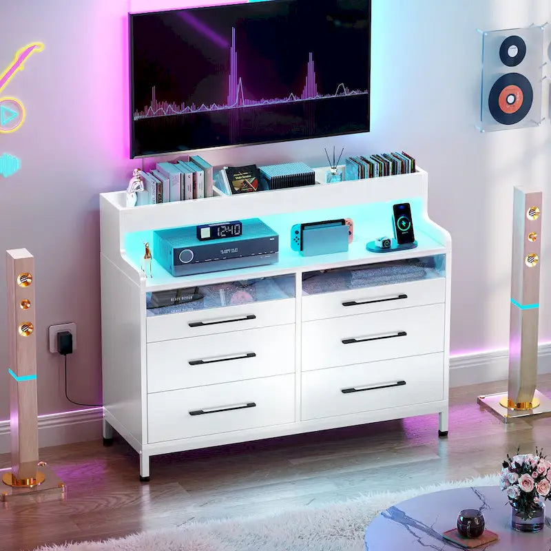 Commode de rangement moderne à 6 tiroirs avec éclairage LED