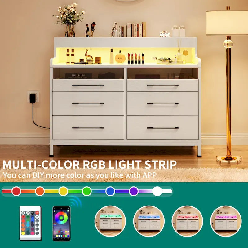 Commode de rangement moderne à 6 tiroirs avec éclairage LED