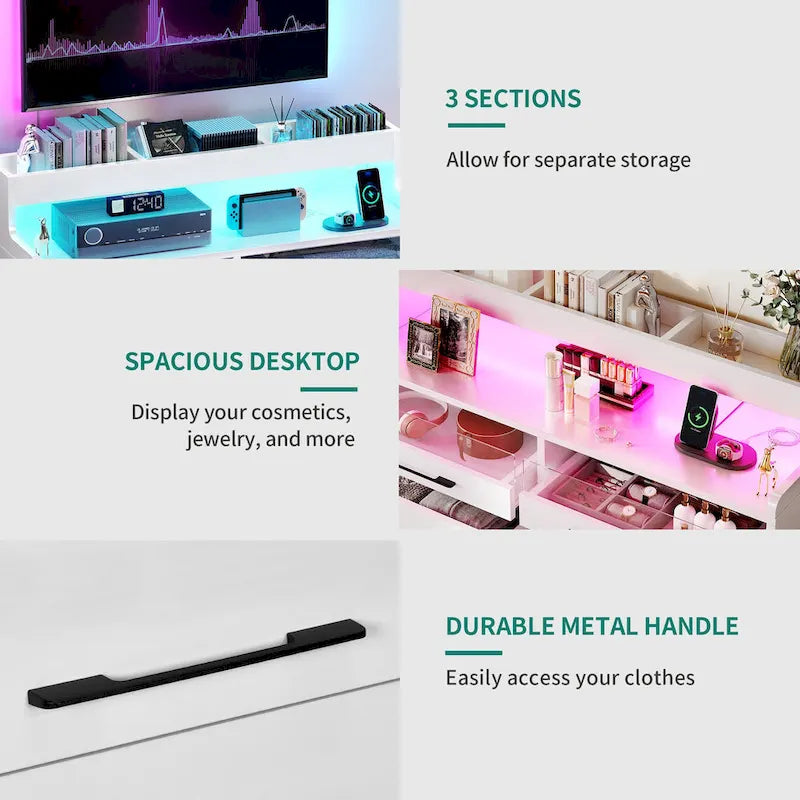 Commode de rangement moderne à 6 tiroirs avec éclairage LED