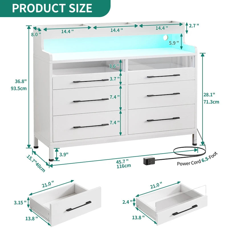 Commode de rangement moderne à 6 tiroirs avec éclairage LED