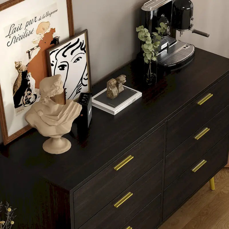 Commode moderne à 6 tiroirs, buffet de rangement double