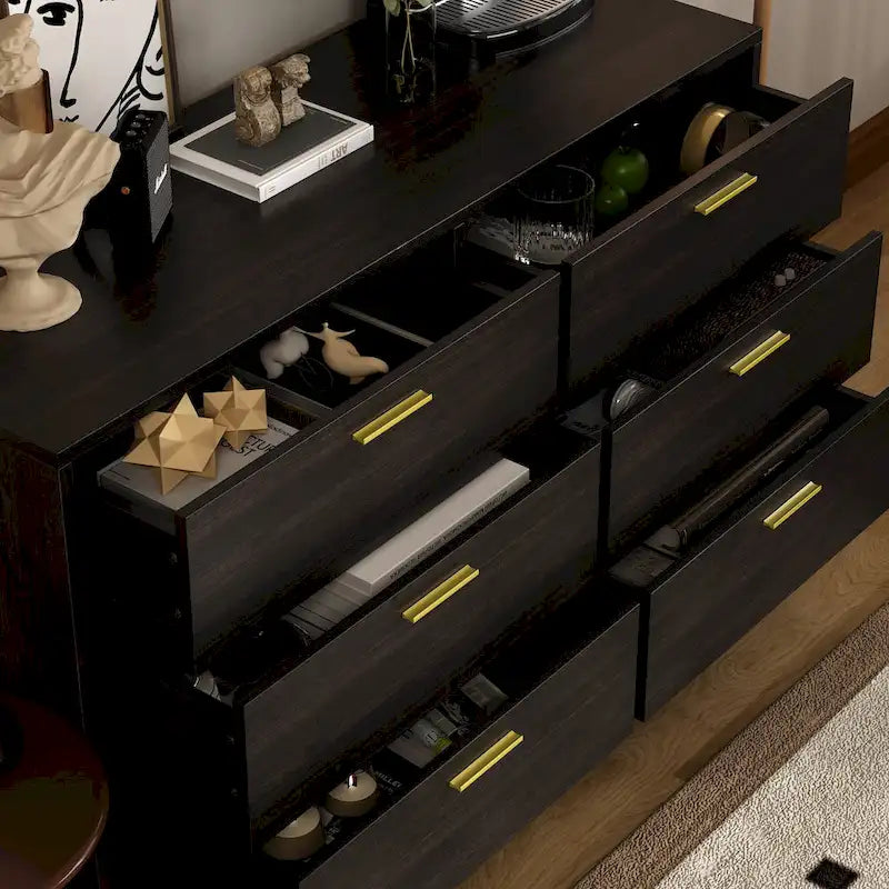 Commode moderne à 6 tiroirs, buffet de rangement double