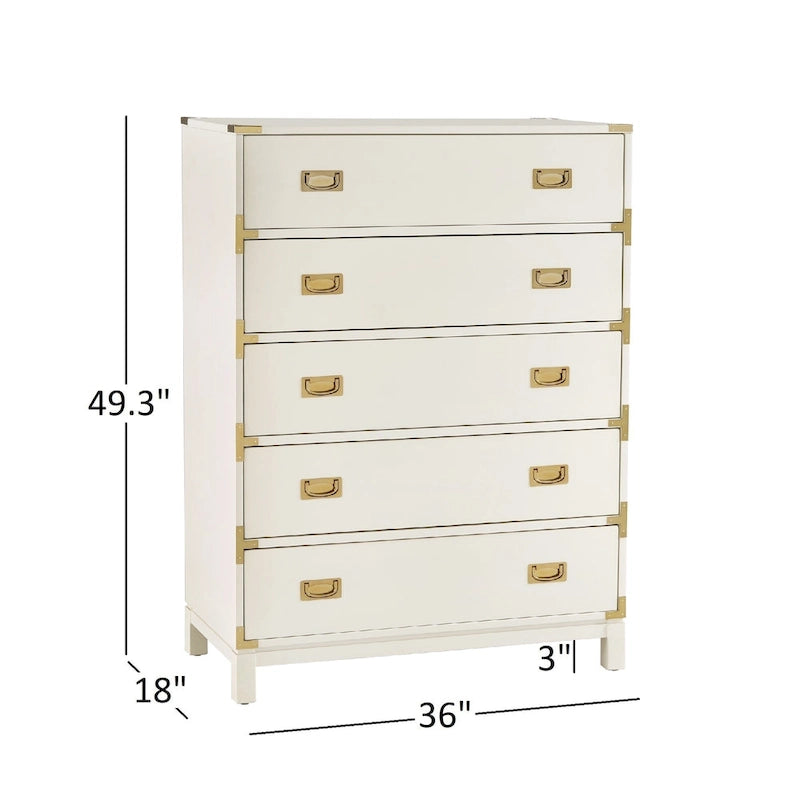Commode à 5 tiroirs avec accents dorés par