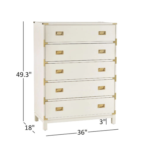 Commode à 5 tiroirs avec accents dorés par