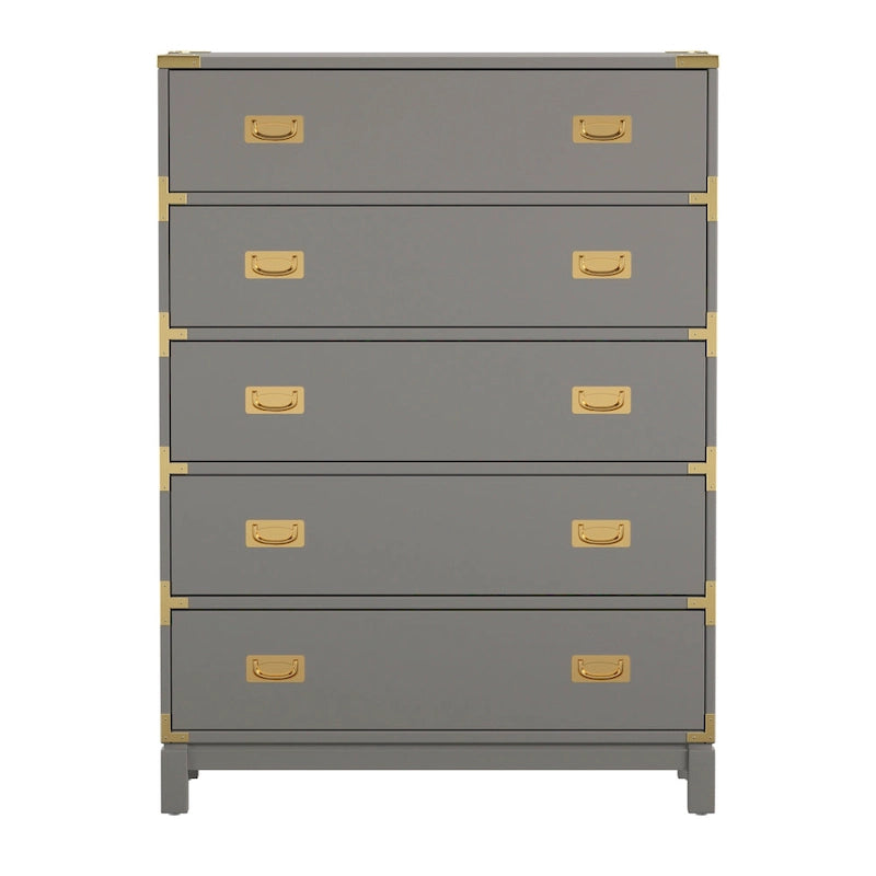 Commode à 5 tiroirs avec accents dorés par
