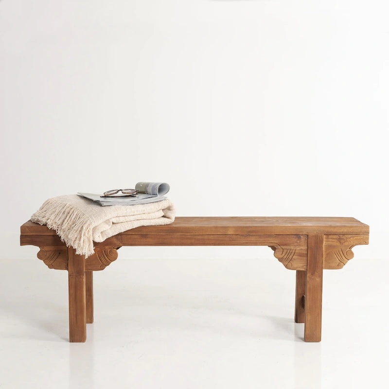 Banc sculpté en bois massif naturel par