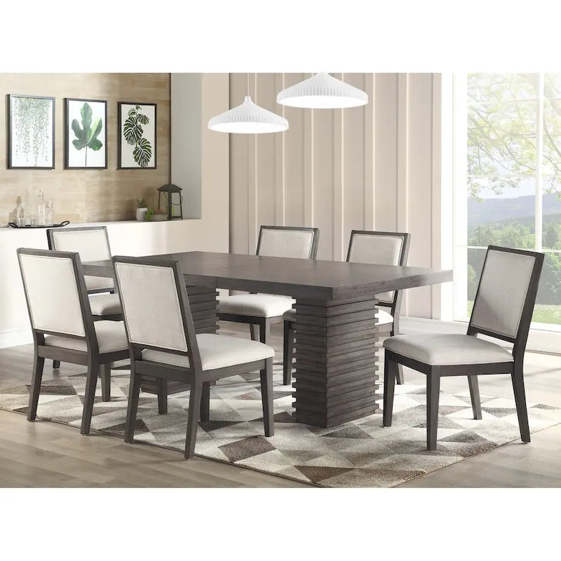 Table à manger contemporaine en bois de 78 pouces – Gris-brun