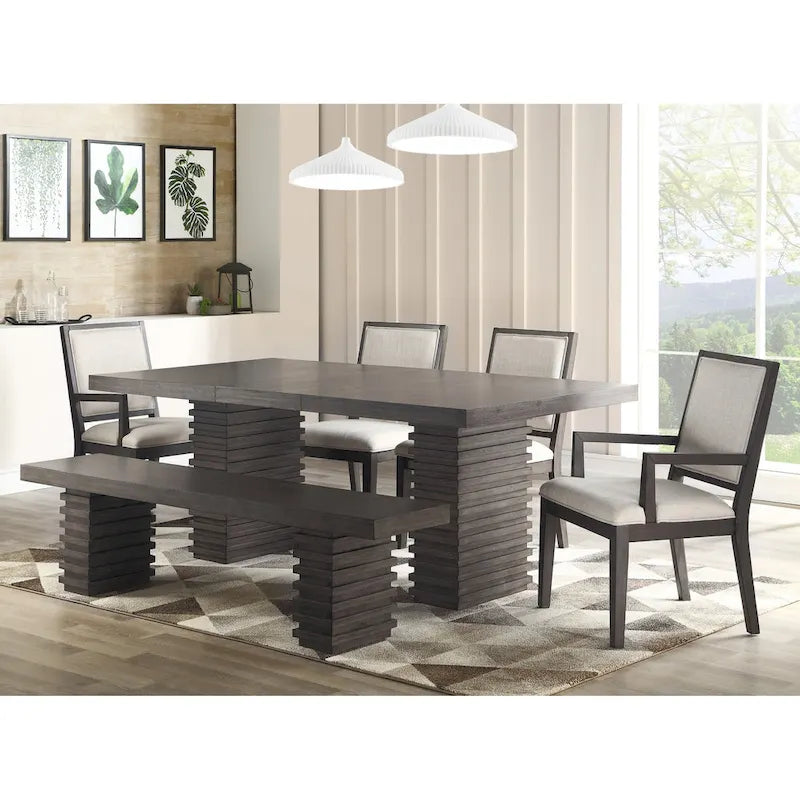 Table à manger contemporaine en bois de 78 pouces – Gris-brun