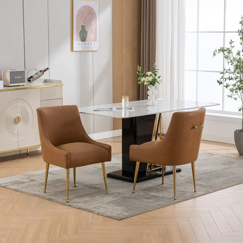 Chaise de salle à manger ou de coiffeuse en similicuir moderne glamour, lot de 2 avec poignée arrière