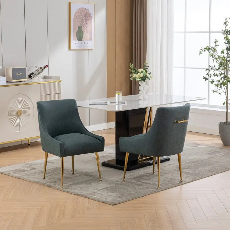 Chaise de salle à manger ou de coiffeuse en similicuir moderne glamour, lot de 2 avec poignée arrière