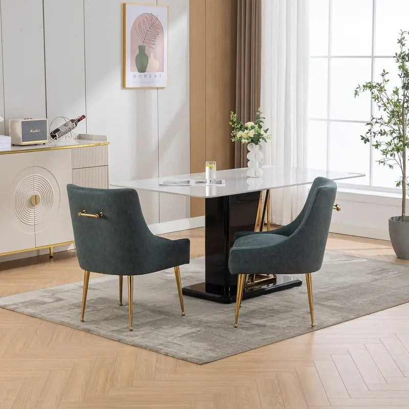 Chaise de salle à manger ou de coiffeuse en similicuir moderne glamour, lot de 2 avec poignée arrière