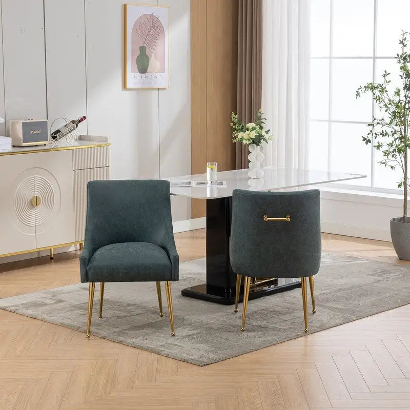 Chaise de salle à manger ou de coiffeuse en similicuir moderne glamour, lot de 2 avec poignée arrière