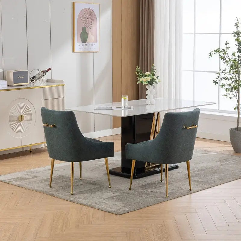 Chaise de salle à manger ou de coiffeuse en similicuir moderne glamour, lot de 2 avec poignée arrière