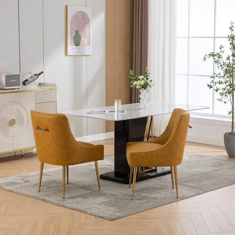 Chaise de salle à manger ou de coiffeuse en similicuir moderne glamour, lot de 2 avec poignée arrière