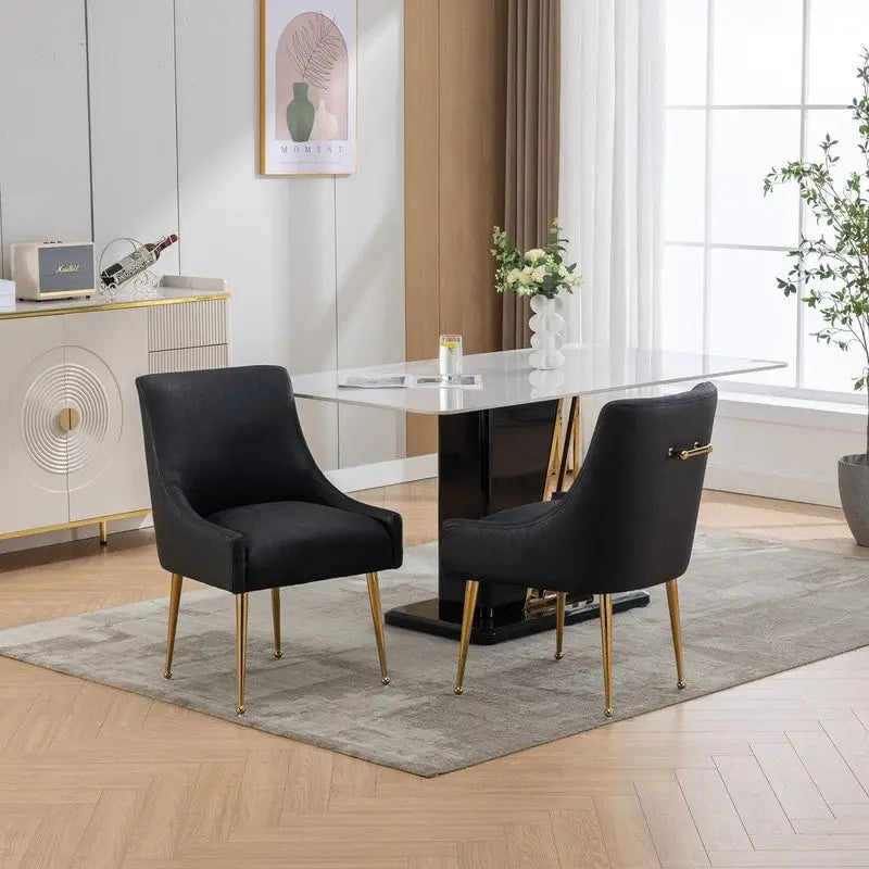 Chaise de salle à manger ou de coiffeuse en similicuir moderne glamour, lot de 2 avec poignée arrière