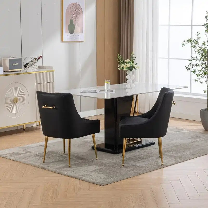 Chaise de salle à manger ou de coiffeuse en similicuir moderne glamour, lot de 2 avec poignée arrière
