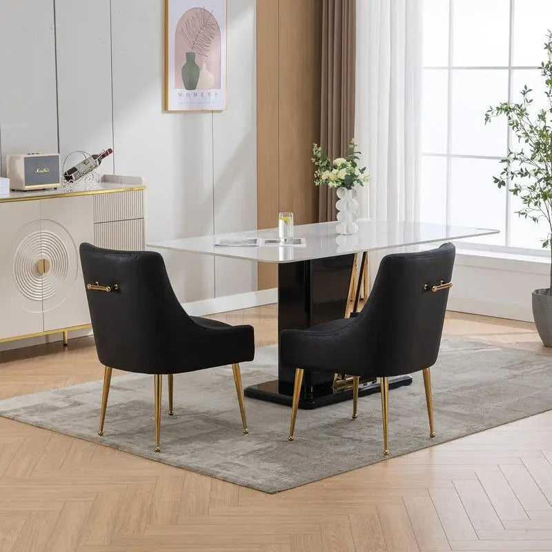 Chaise de salle à manger ou de coiffeuse en similicuir moderne glamour, lot de 2 avec poignée arrière