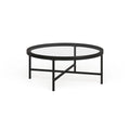 Table basse ronde contemporaine en acier avec plateau en verre