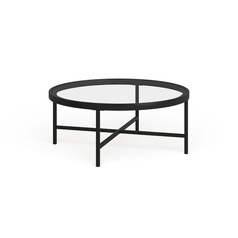 Table basse ronde contemporaine en acier avec plateau en verre
