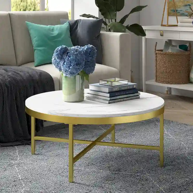 Table basse ronde contemporaine en acier avec plateau en verre