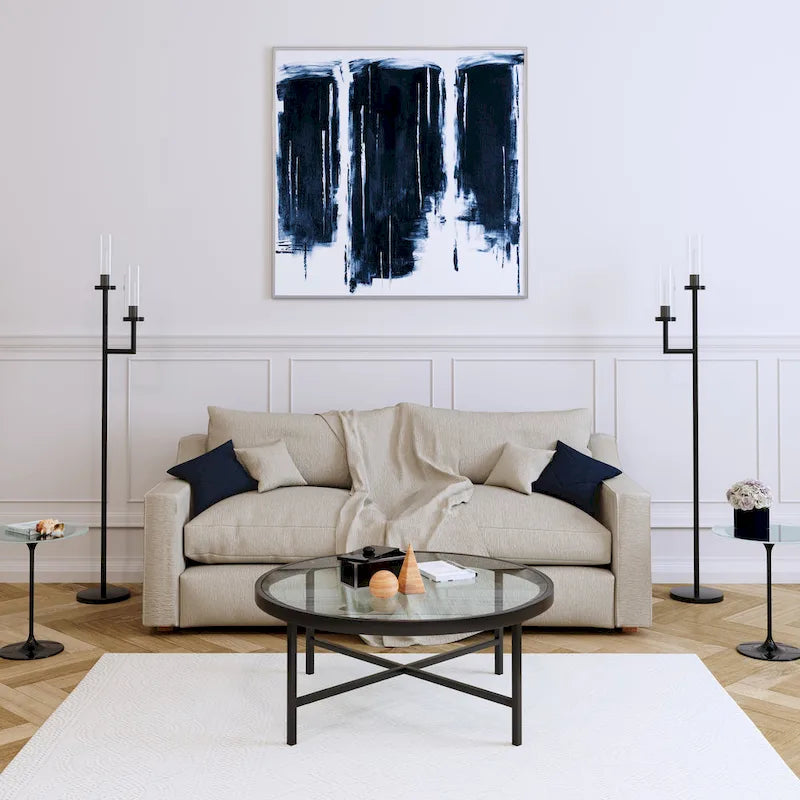 Table basse ronde contemporaine en acier avec plateau en verre