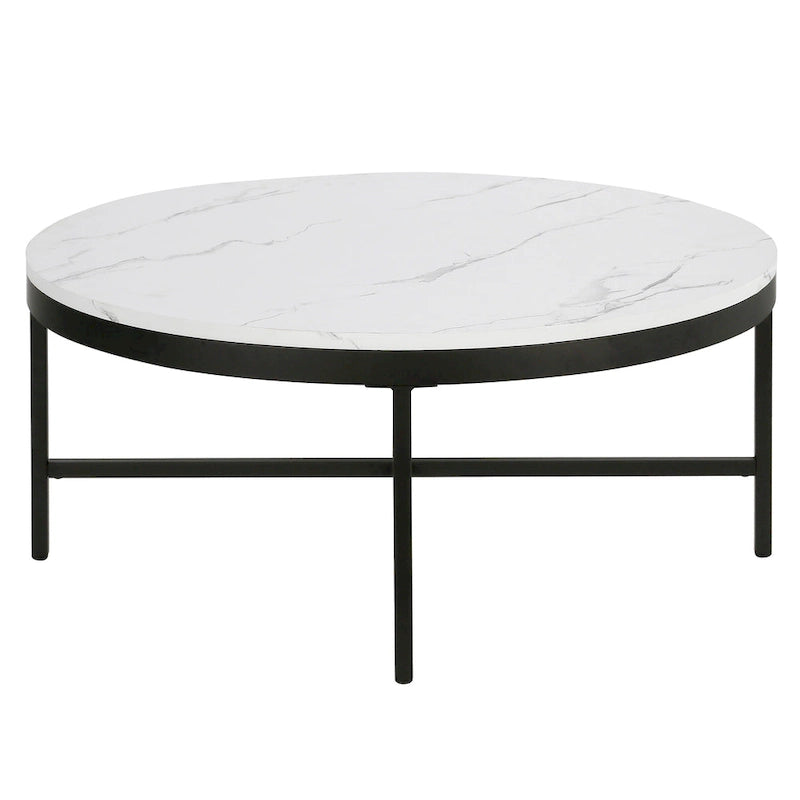 Table basse ronde contemporaine en acier avec plateau en verre