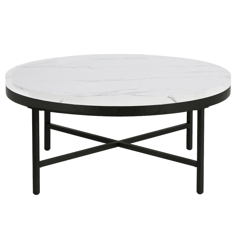 Table basse ronde contemporaine en acier avec plateau en verre