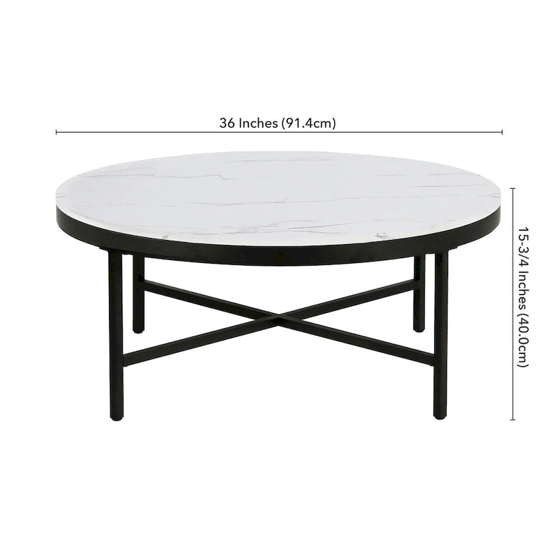 Table basse ronde contemporaine en acier avec plateau en verre