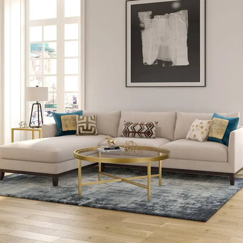 Table basse ronde contemporaine en acier avec plateau en verre