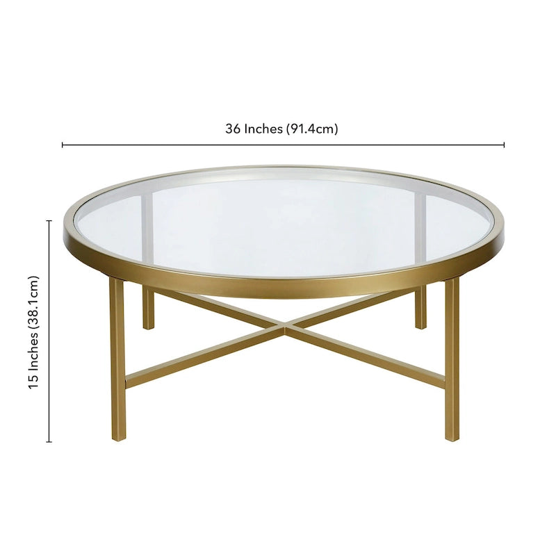 Table basse ronde contemporaine en acier avec plateau en verre