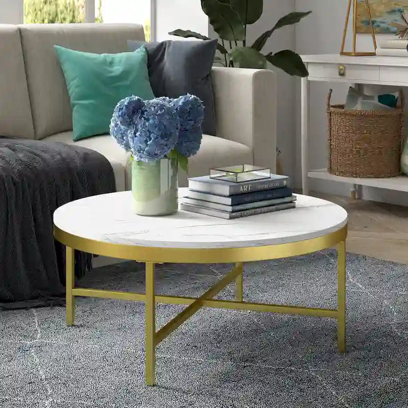 Table basse ronde contemporaine en acier avec plateau en verre