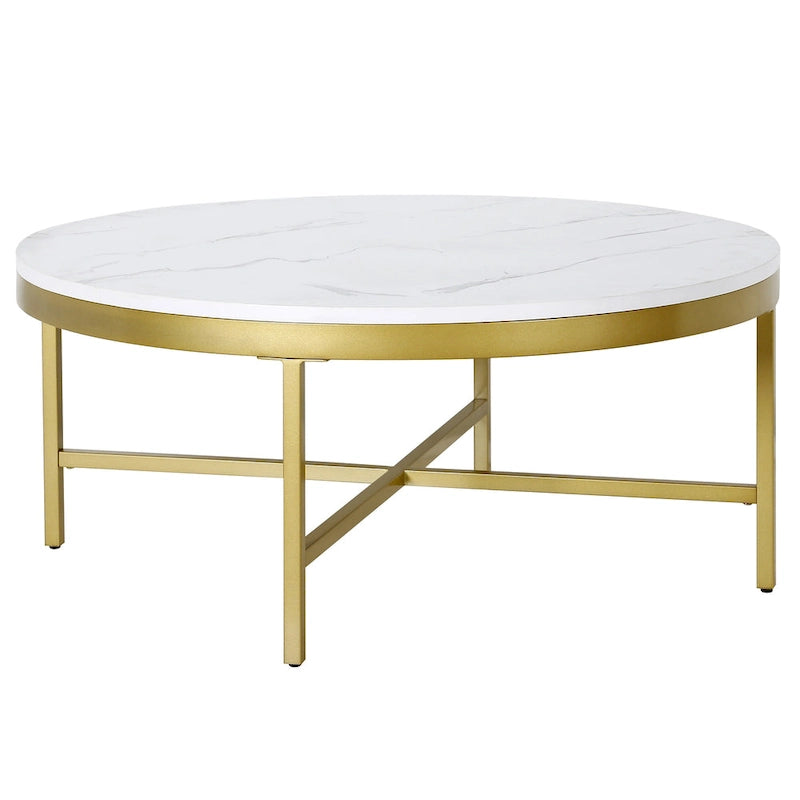 Table basse ronde contemporaine en acier avec plateau en verre