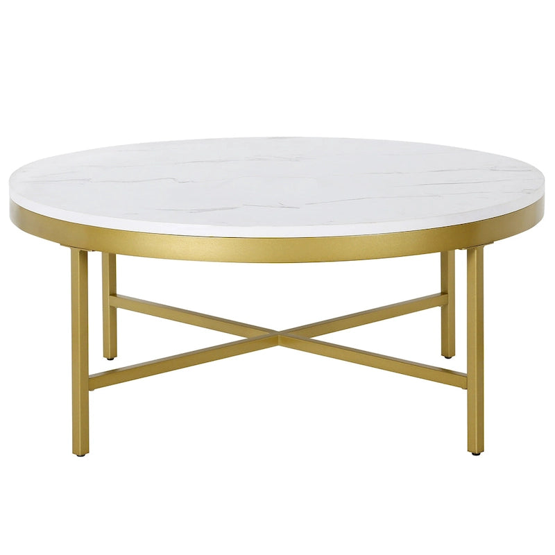 Table basse ronde contemporaine en acier avec plateau en verre