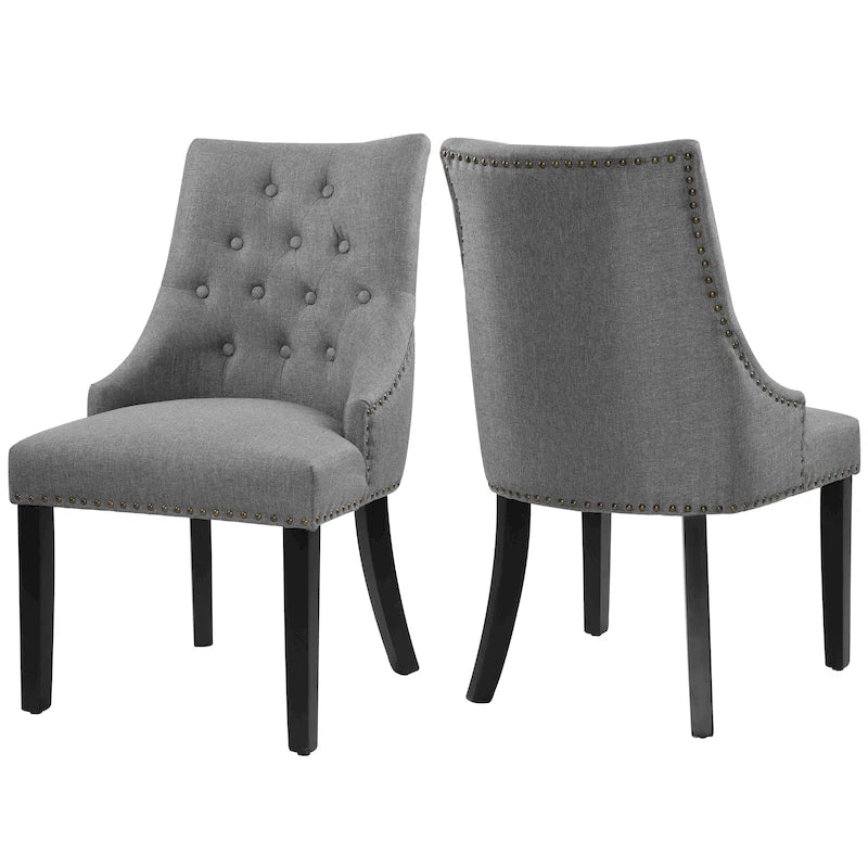 Chaises de salle à manger capitonnées en tissu avec clous décoratifs (Lot de 2)