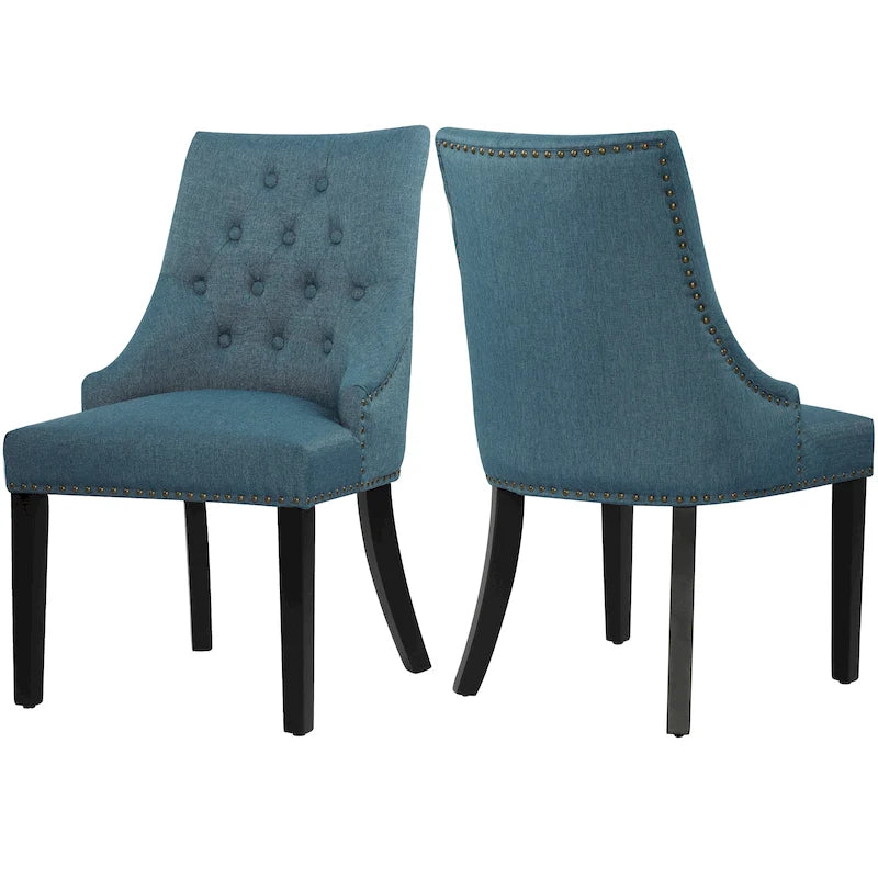 Chaises de salle à manger capitonnées en tissu avec clous décoratifs (Lot de 2)