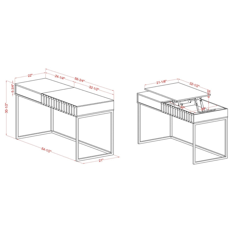 Bureau debout moderne de 57 pouces en métal avec plateau relevable par