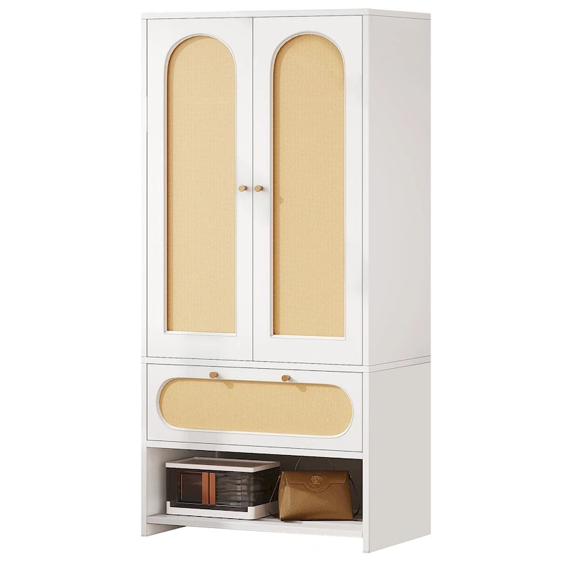 Armoire de chambre en rotin de 70 po avec tiroir et tringle de suspension