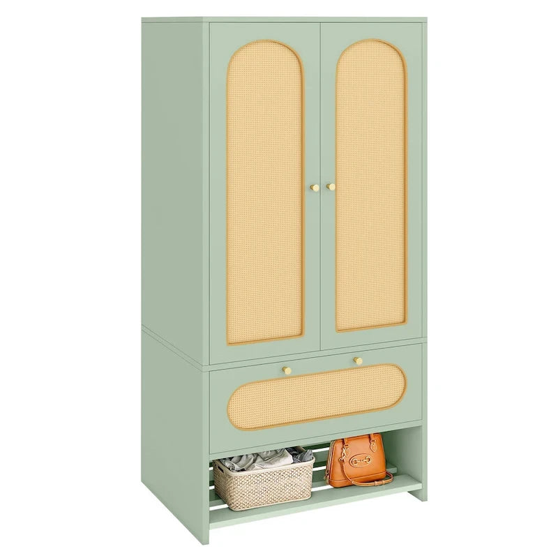 Armoire de chambre en rotin de 70 po avec tiroir et tringle de suspension