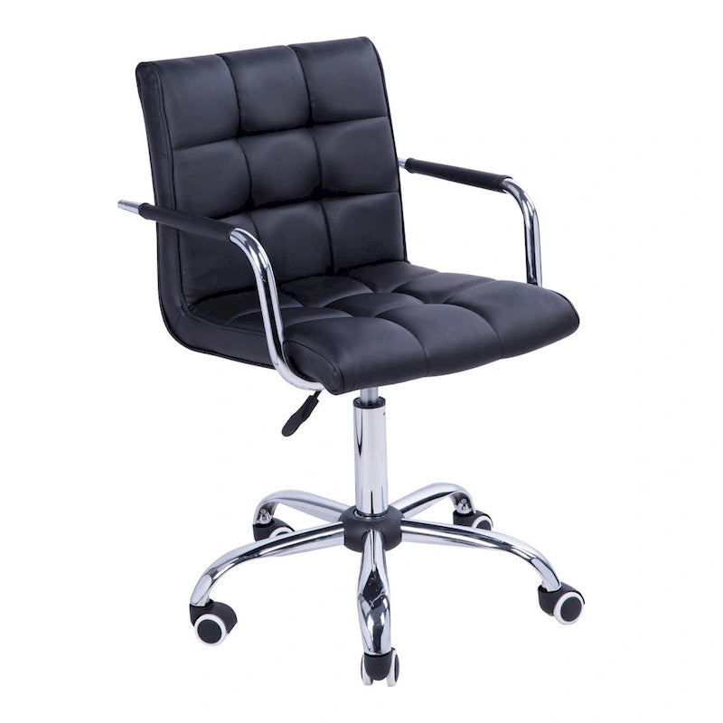 Chaise de bureau moderne avec revêtement en cuir PU, hauteur réglable, roulettes pivotantes à 360°, noir