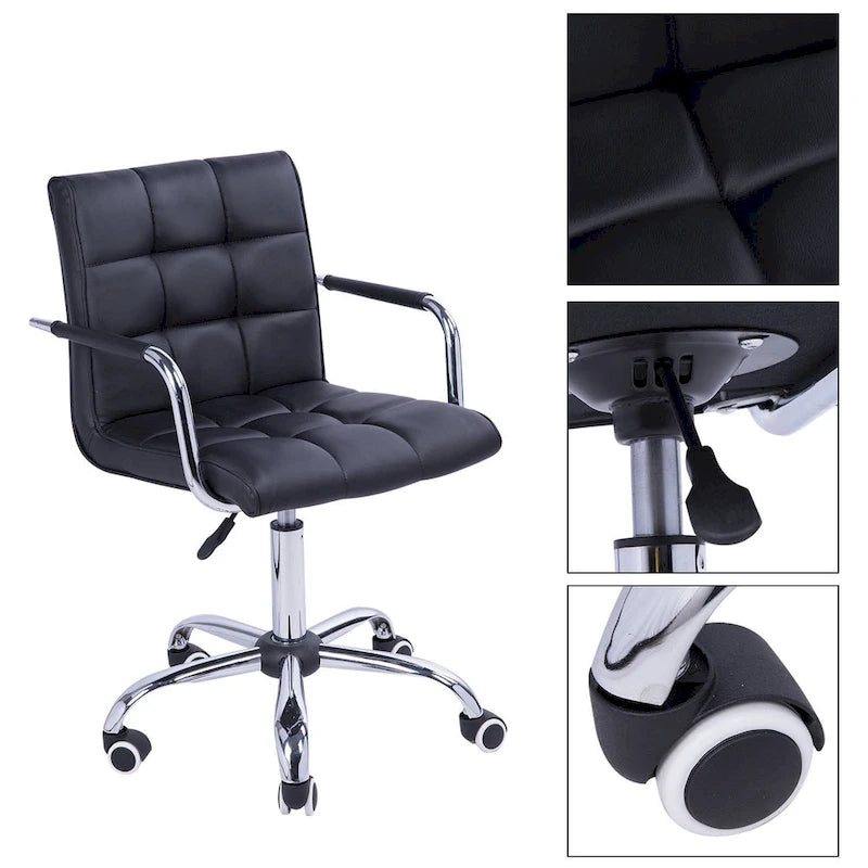 Chaise de bureau moderne avec revêtement en cuir PU, hauteur réglable, roulettes pivotantes à 360°, noir
