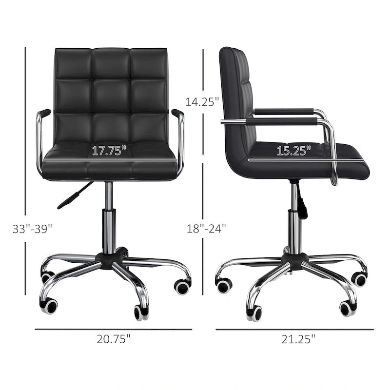 Chaise de bureau moderne avec revêtement en cuir PU, hauteur réglable, roulettes pivotantes à 360°, noir