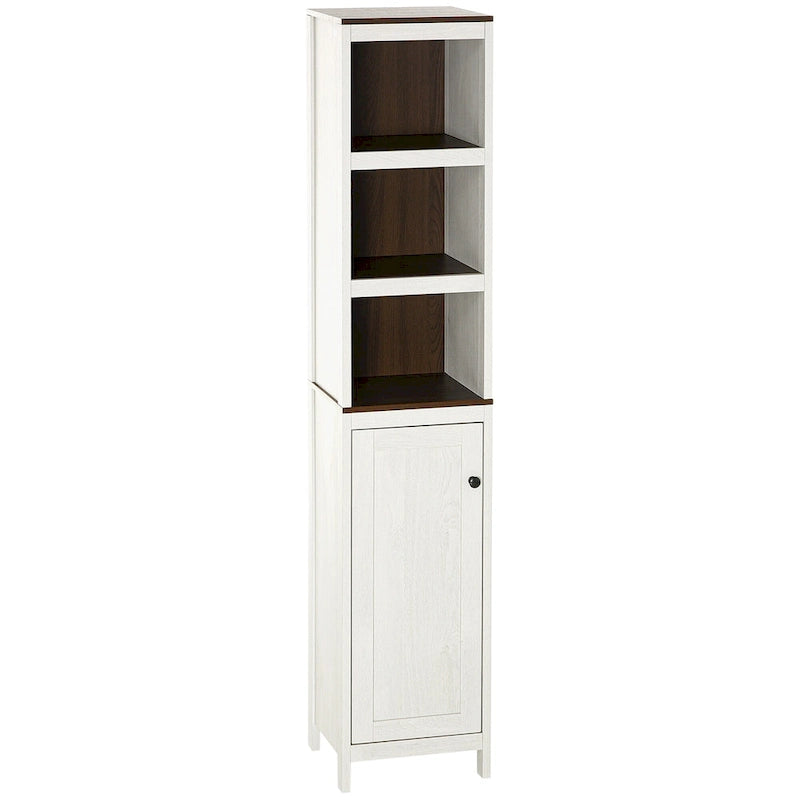 Meuble de rangement haut de salle de bain, tour de rangement autoportante avec 3 étagères ouvertes et étagère réglable, blanc antique