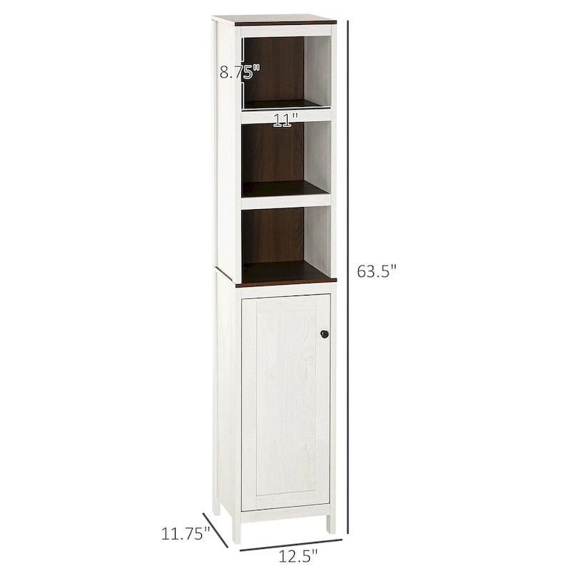 Meuble de rangement haut de salle de bain, tour de rangement autoportante avec 3 étagères ouvertes et étagère réglable, blanc antique