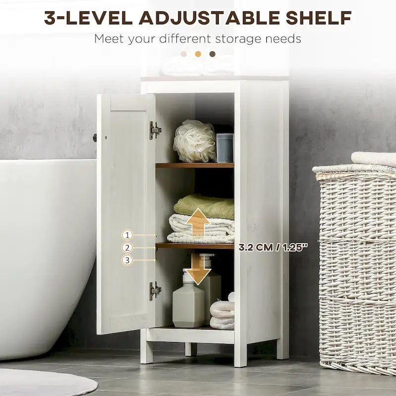 Meuble de rangement haut de salle de bain, tour de rangement autoportante avec 3 étagères ouvertes et étagère réglable, blanc antique