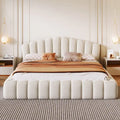 Velvet Upholstered Queen BED Frame Shell-Shaped Headboard for Bedroom,No Box Spring Needed,Beige
