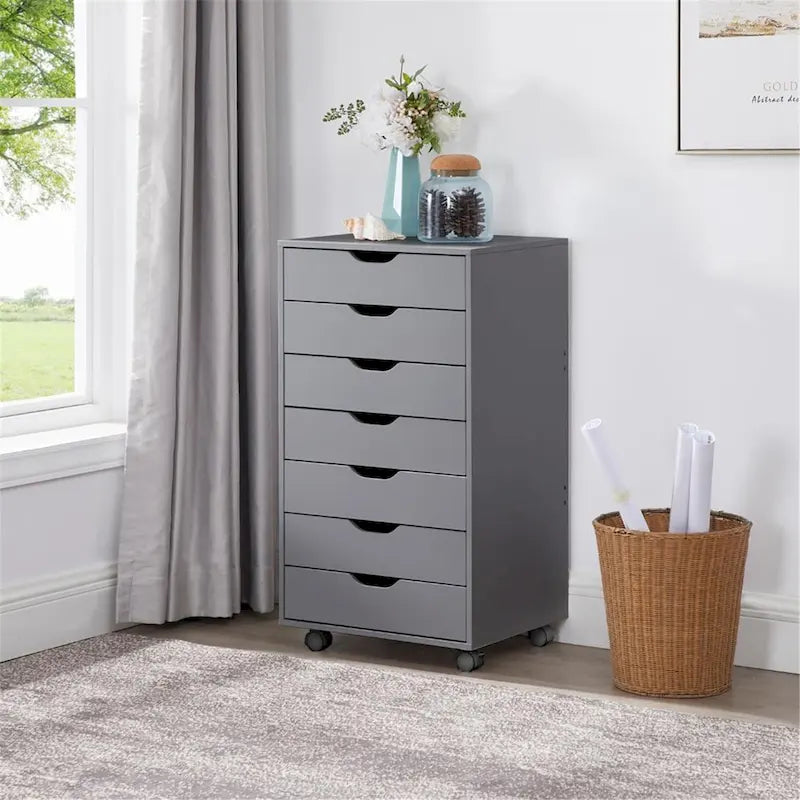 Classeurs de bureau, Classeurs en bois pour bureau à domicile, Classeur latéral, Classeur à tiroirs mobile - Gris