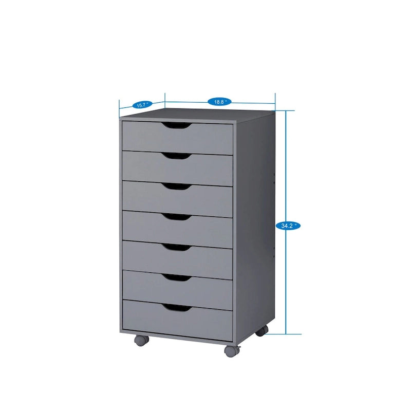 Classeurs de bureau, Classeurs en bois pour bureau à domicile, Classeur latéral, Classeur à tiroirs mobile - Gris